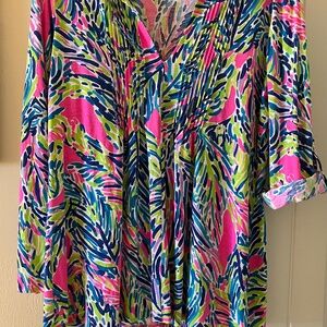 LILLY PULITZER TUNIC TOP WITH ADJUSTABLE ROLL UP SLEEVES SIZE LARGE-GREAT COND